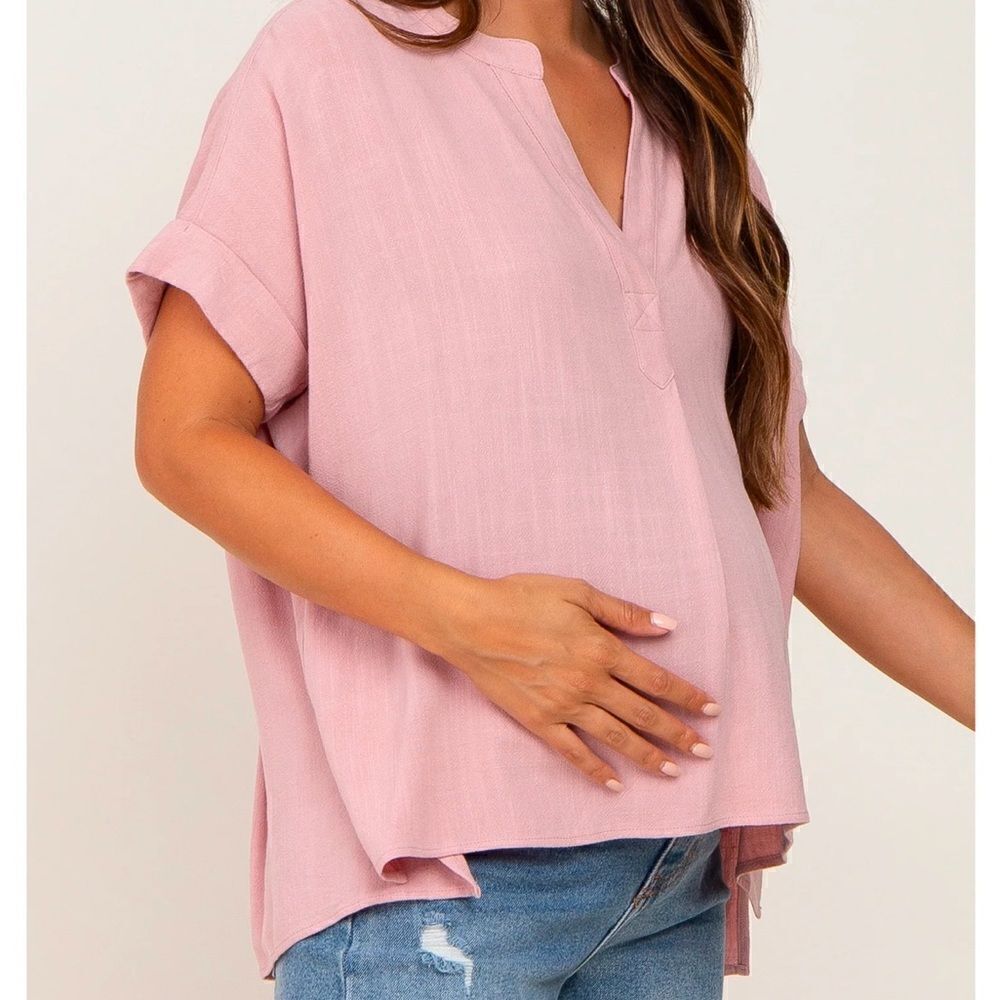 Pink maternity hi-low top